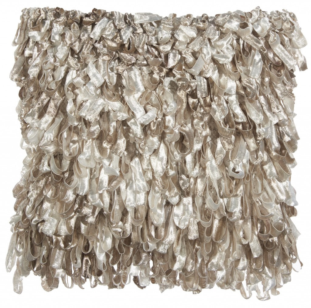 Shiny Taupe Shaggy Throw Pillow - 99fab 