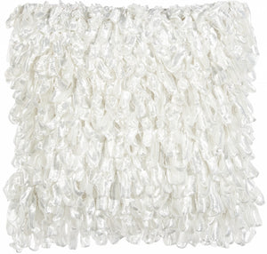 Shiny White Shaggy Throw Pillow