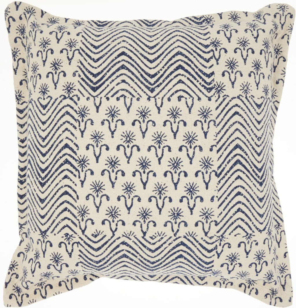 Indigo And Ivory Floral Waves Throw Pillow - 99fab 