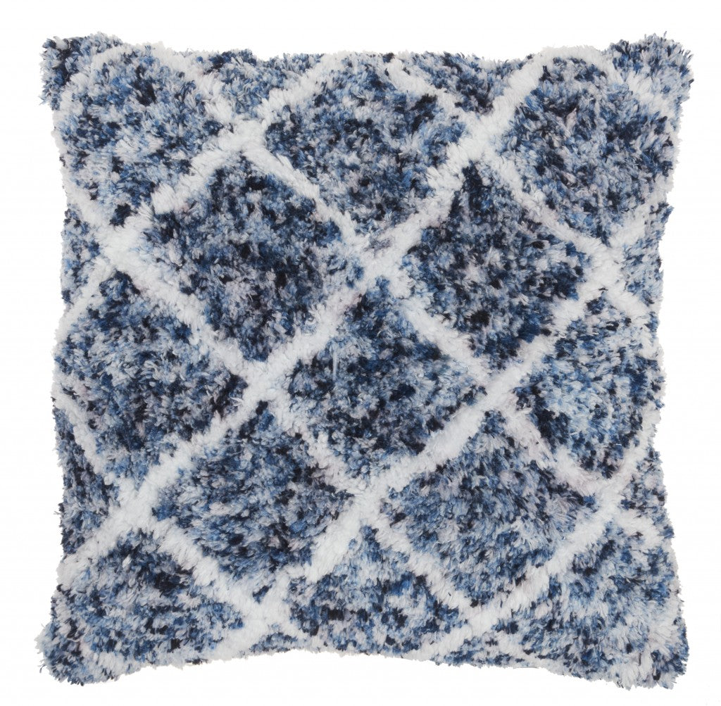 Royal Blue And White Shaggy Chevron Throw Pillow - 99fab 