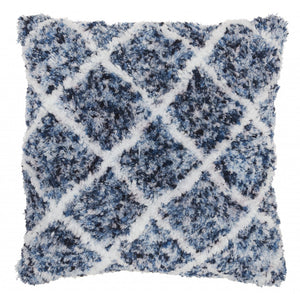 Royal Blue And White Shaggy Chevron Throw Pillow