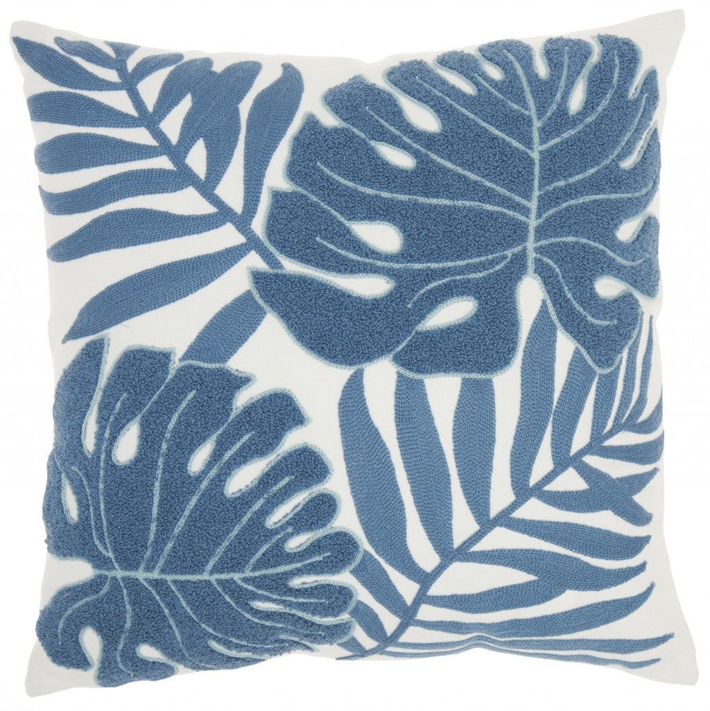 Blue And Ivory Tropical Leaves Throw Pillow - 99fab 