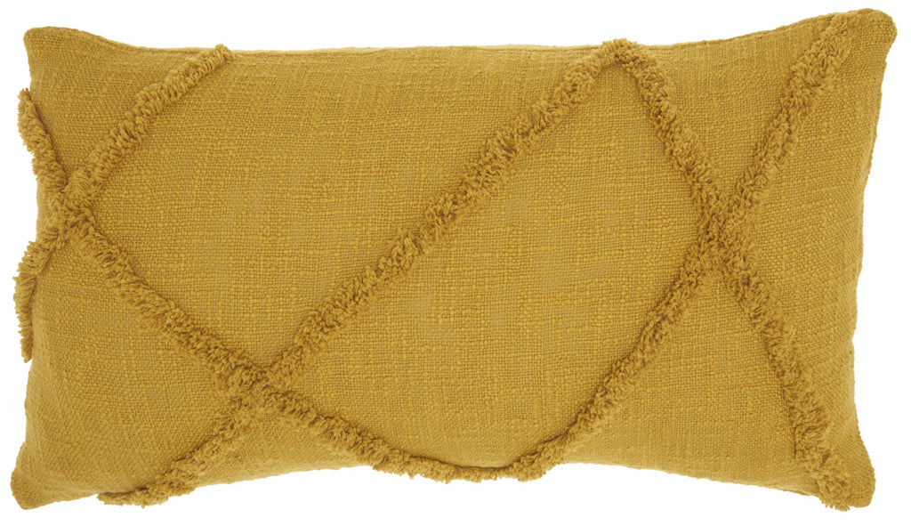 Dark Mustard Abstract  Shaggy Detail Lumbar Pillow - 99fab 