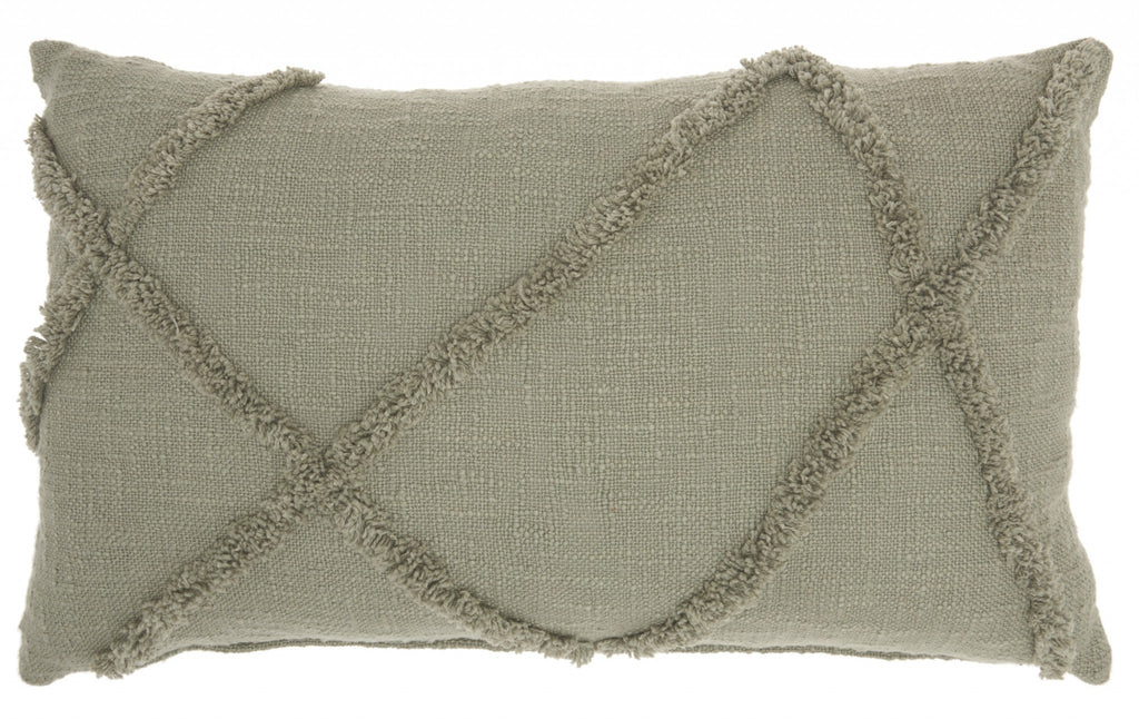 Light Abstract Khaki Green Shaggy Detail Lumbar Pillow - 99fab 