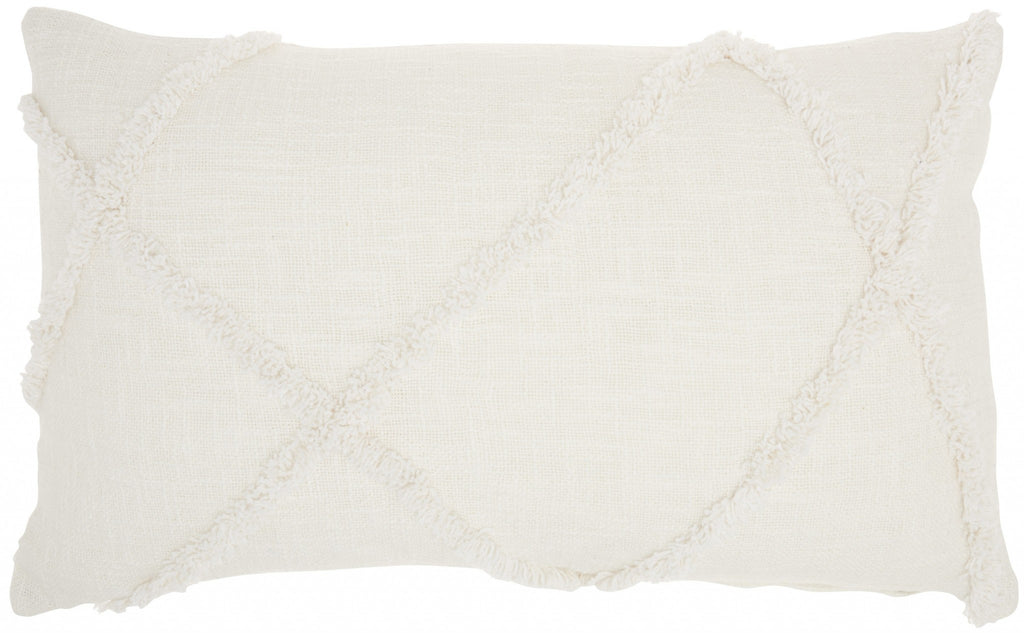 White Abstract  Shaggy Detail Lumbar Pillow - 99fab 