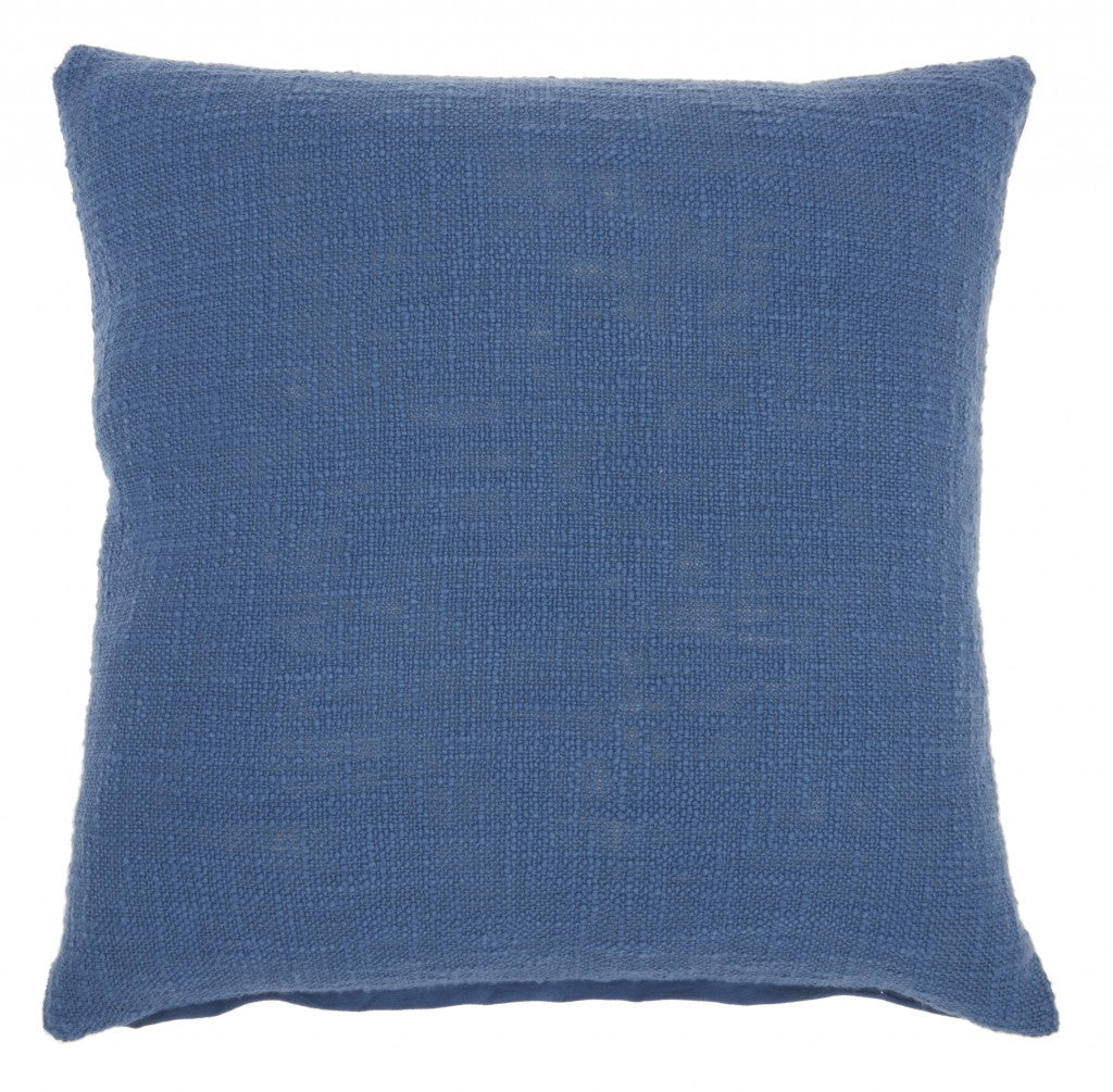 Denim Blue Solid Woven Throw Pillow - 99fab 