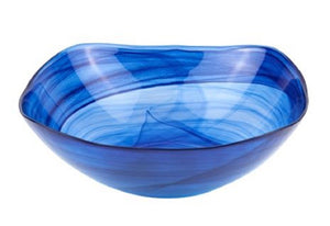 10" Contemporay Soft Square Blue Swirl Glass Bowl