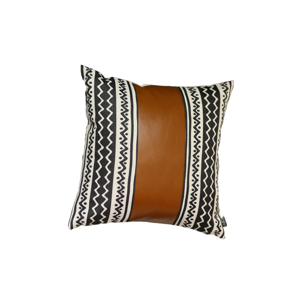 Brown Faux Leather And Zigzag Decorative Pillow Cover - 99fab 