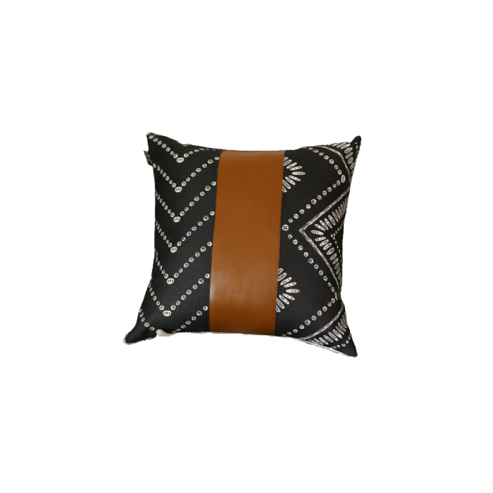 Black And White Pearl Geo With Brown Faux Leather Pillow Cover - 99fab 