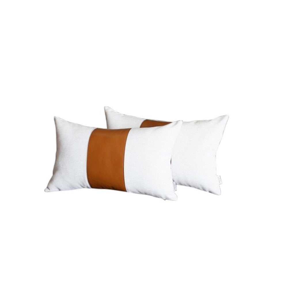 White And Brown Faux Leather Lumbar Pillow Cover - 99fab 