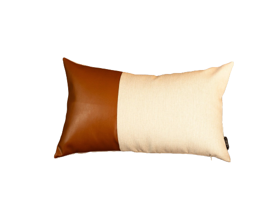 White And Brown Faux Leather Lumbar Decorative Pillow Cover - 99fab 