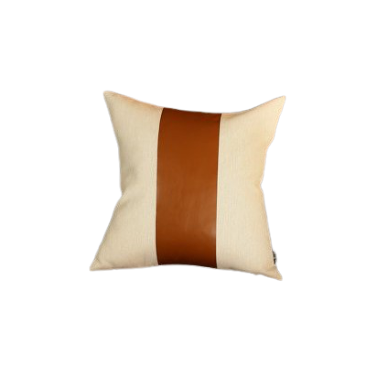 White And Brown Faux Leather Square Pillow Cover - 99fab 