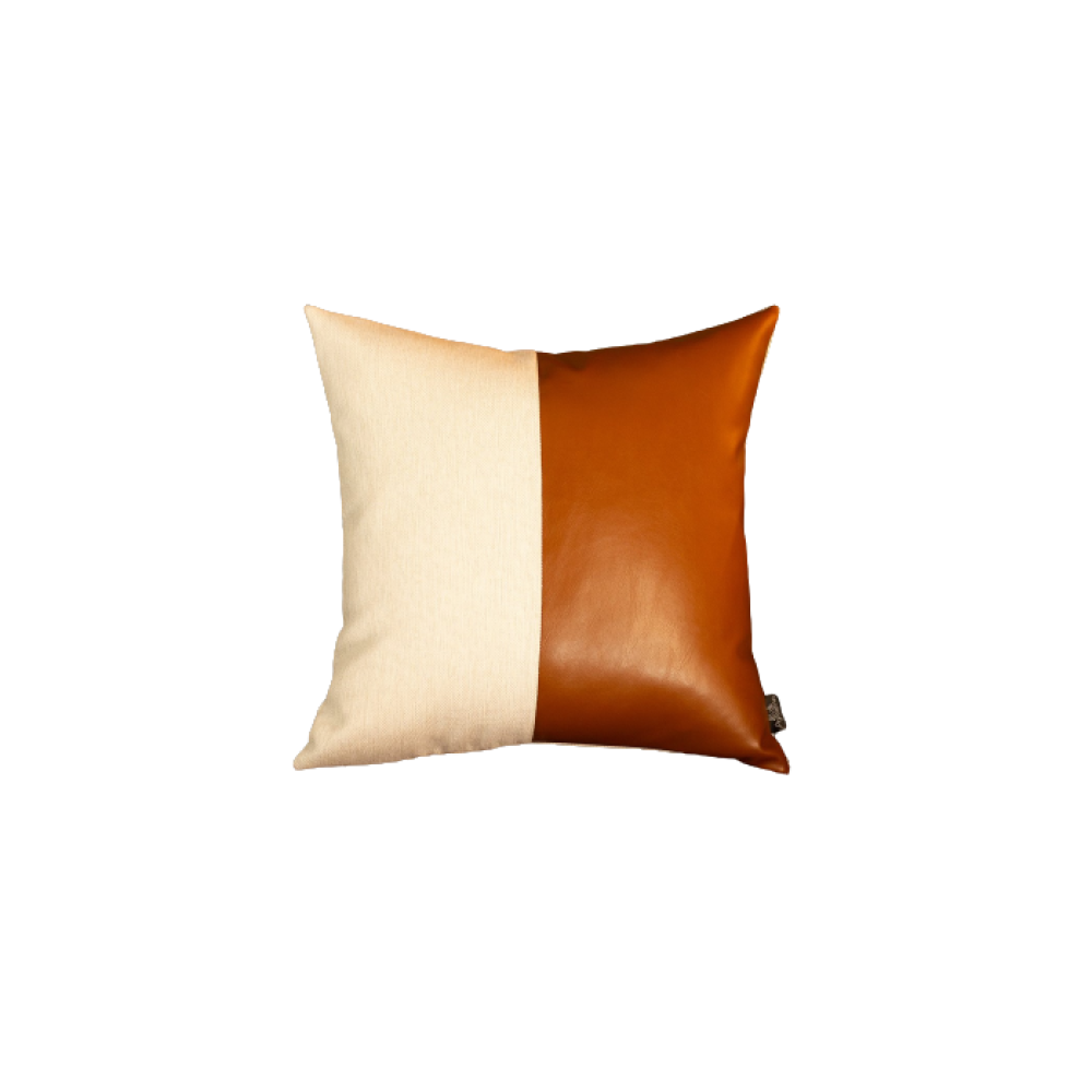 Bisected Brown And White Faux Leather Pillow Cover - 99fab 