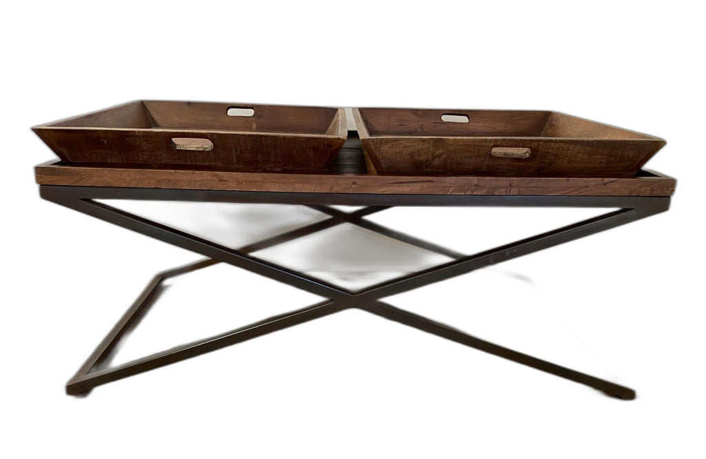 Modern Black Iron X Leg Wood Tray Coffee Table - 99fab 