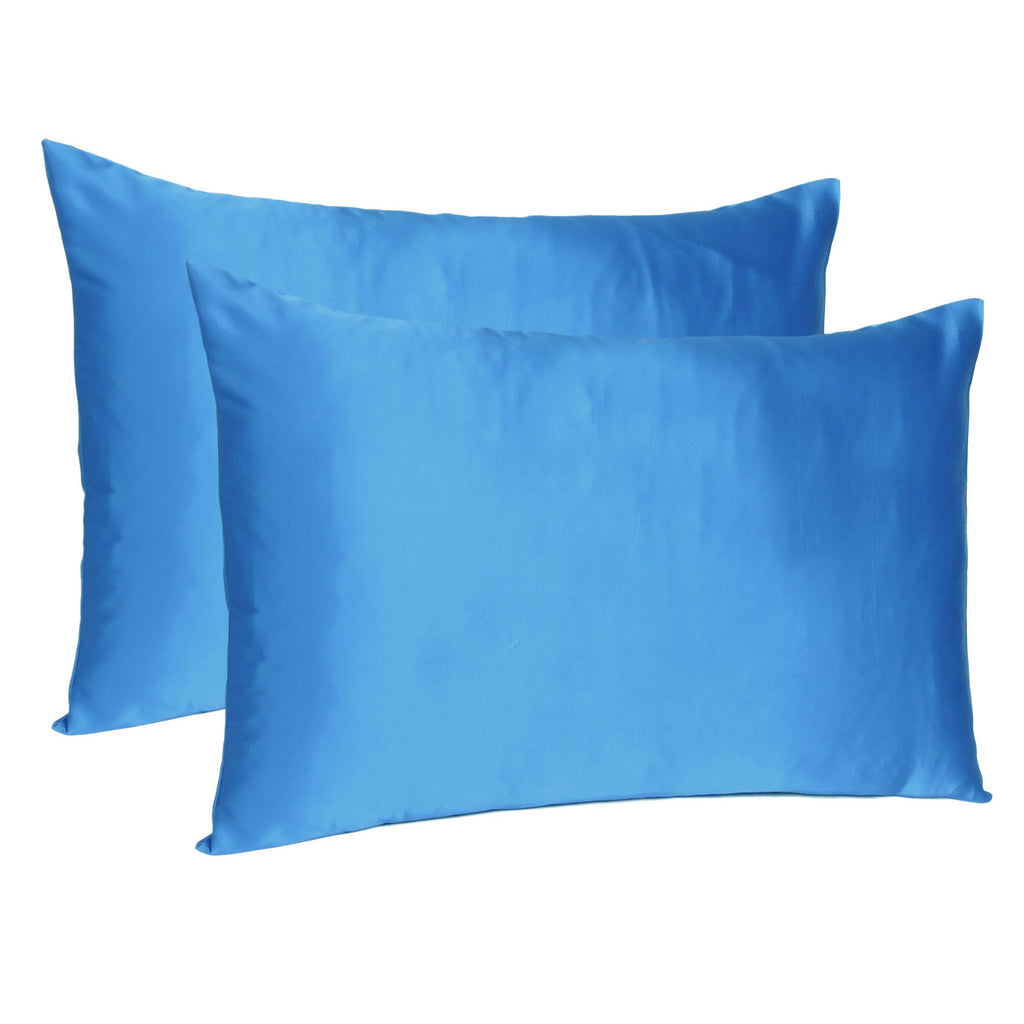 Bright Blue Dreamy Set Of 2 Silky Satin Standard Pillowcases - 99fab 