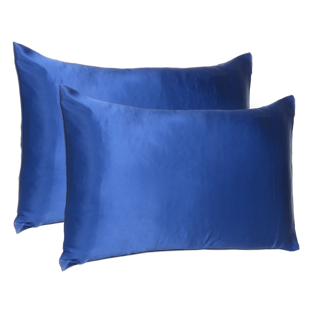 Navy Blue Dreamy Set Of 2 Silky Satin Standard Pillowcases - 99fab 