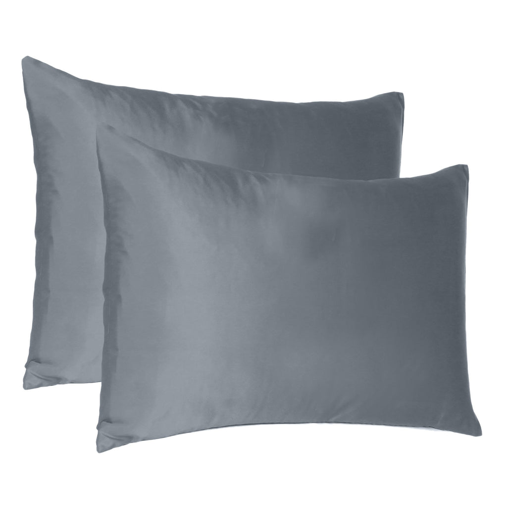 Dark Gray Dreamy Set Of 2 Silky Satin Standard Pillowcases - 99fab 