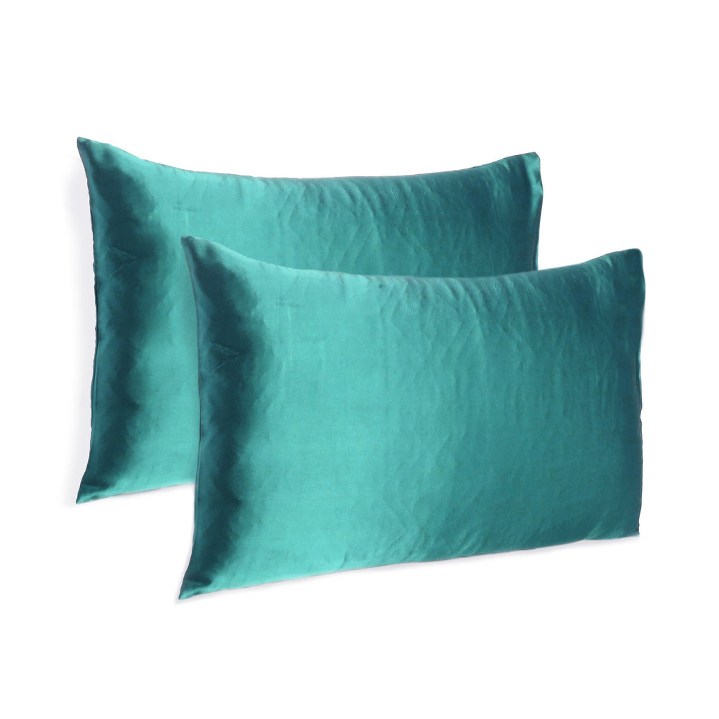 Teal Dreamy Set Of 2 Silky Satin Standard Pillowcases - 99fab 