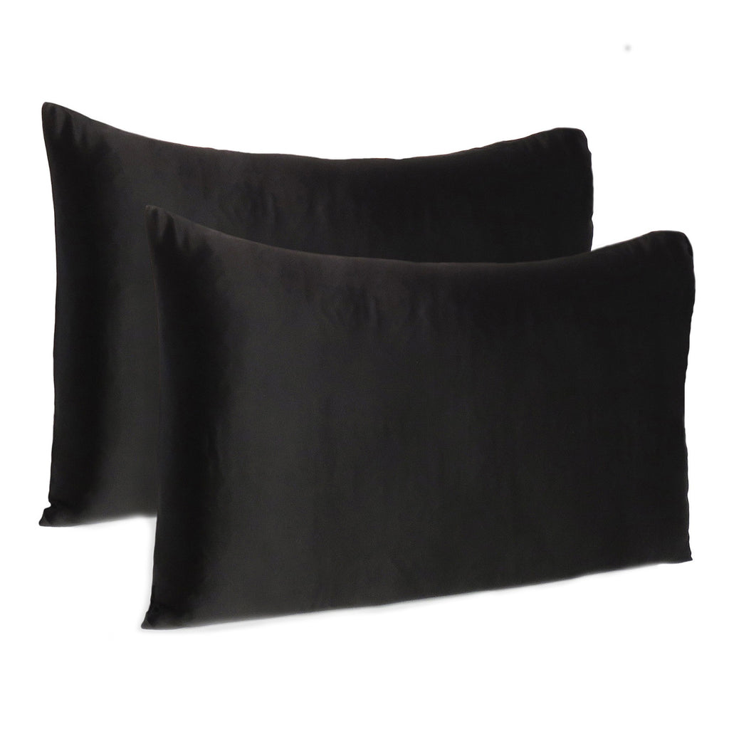 Black Dreamy Set Of 2 Silky Satin Queen Pillowcases - 99fab 