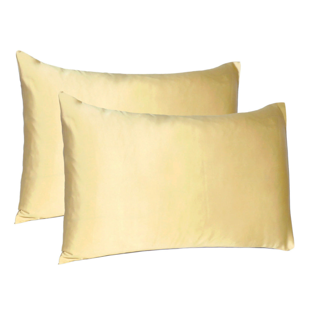 Pale Yellow Dreamy Set Of 2 Silky Satin Queen Pillowcases - 99fab 