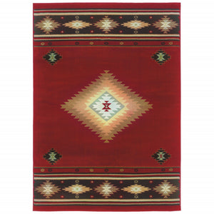 2’ x 3’ Red and Beige Ikat Pattern Scatter Rug