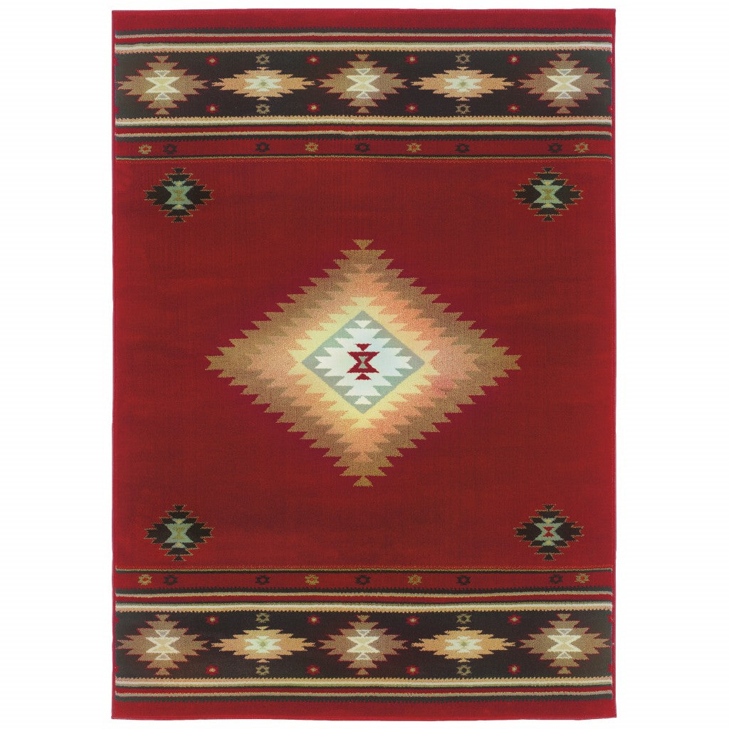 2’ x 3’ Red and Beige Ikat Pattern Scatter Rug