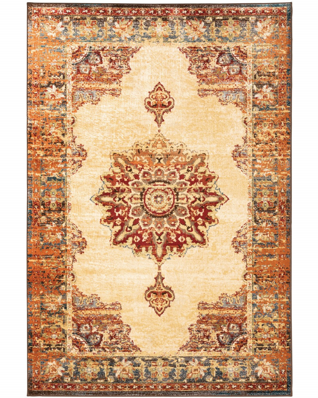 5’ X 7’ Gold And Orage Floral Medallionarea Rug - 99fab 