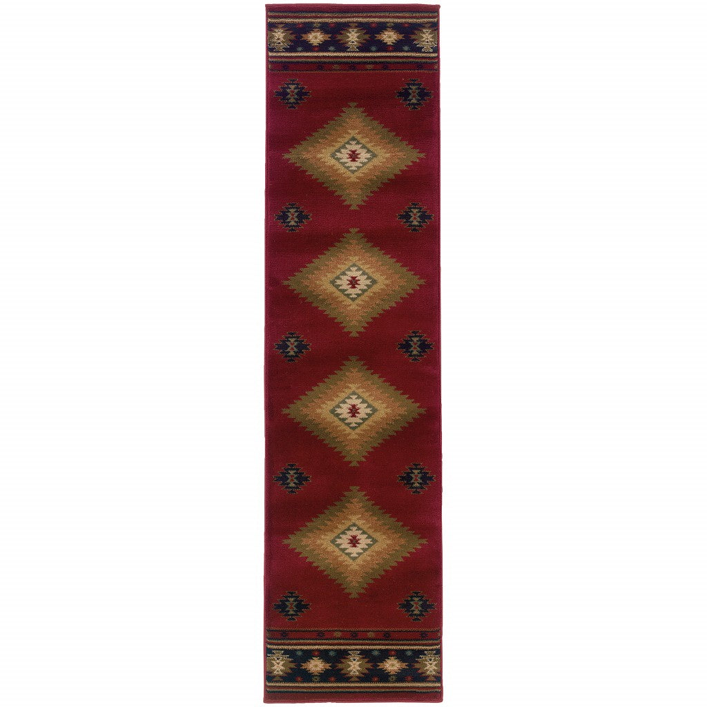 2’ X 8’ Red And Beige Ikat Pattern Runner Rug