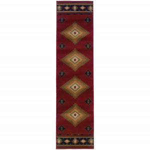 2’ X 8’ Red And Beige Ikat Pattern Runner Rug