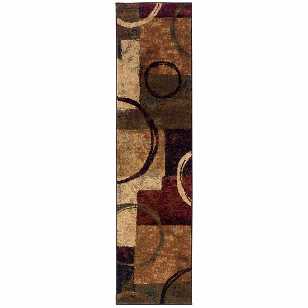 2’ X 8’ Brown And Black Abstract Geometric Runner Rug - 99fab 