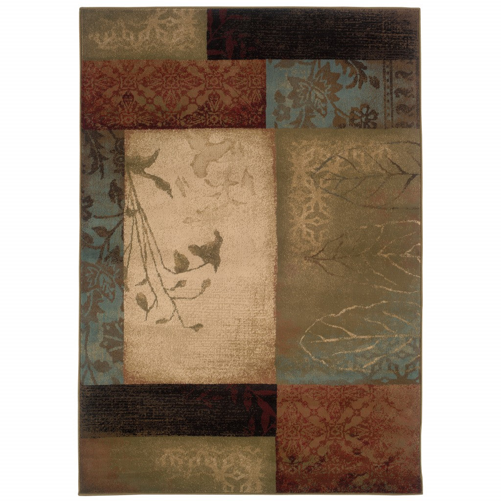 4’ X 6’ Beige And Brown Floral Block Pattern Area Rug