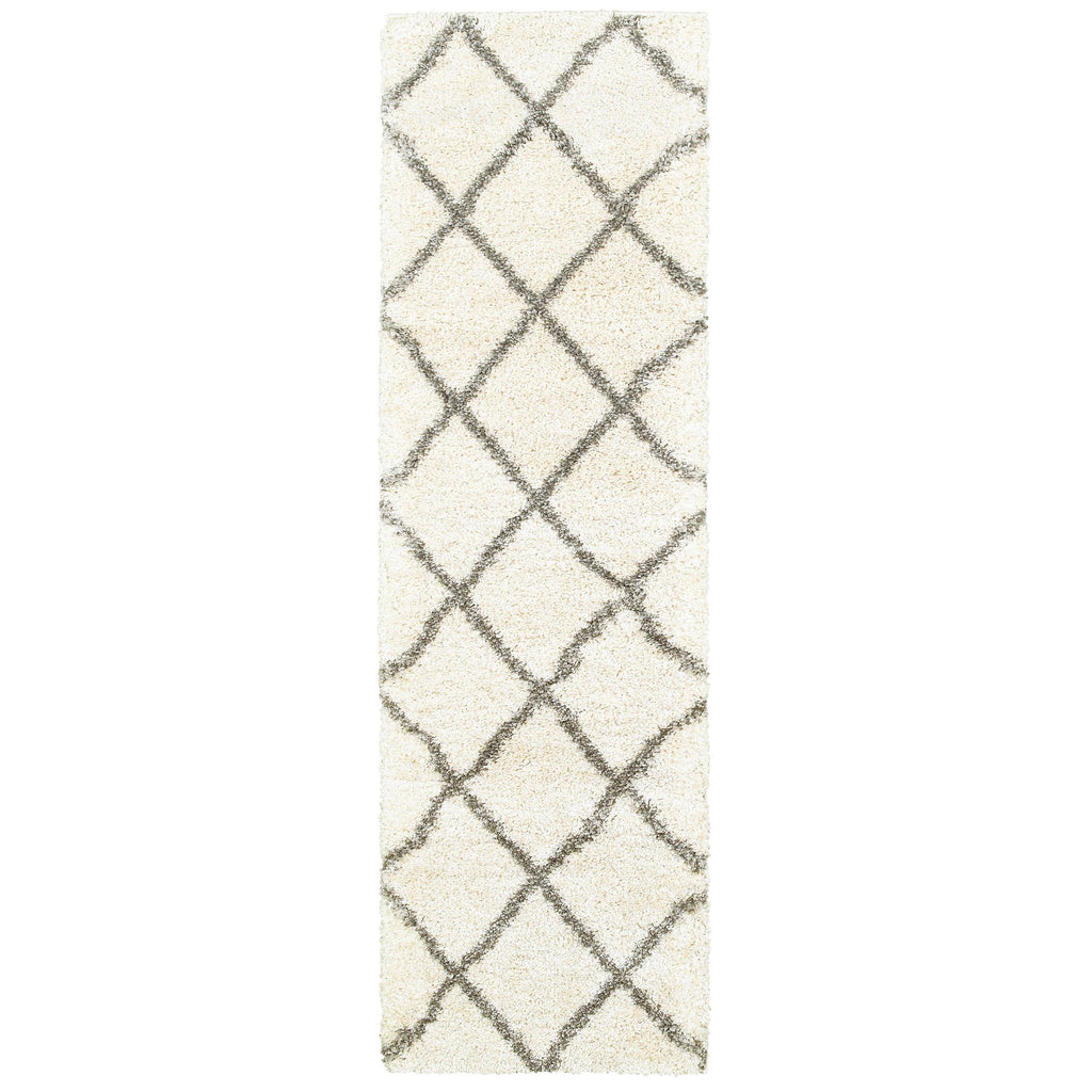 2’ X 8’ Ivory And Gray Geometric Lattice Runner Rug - 99fab 