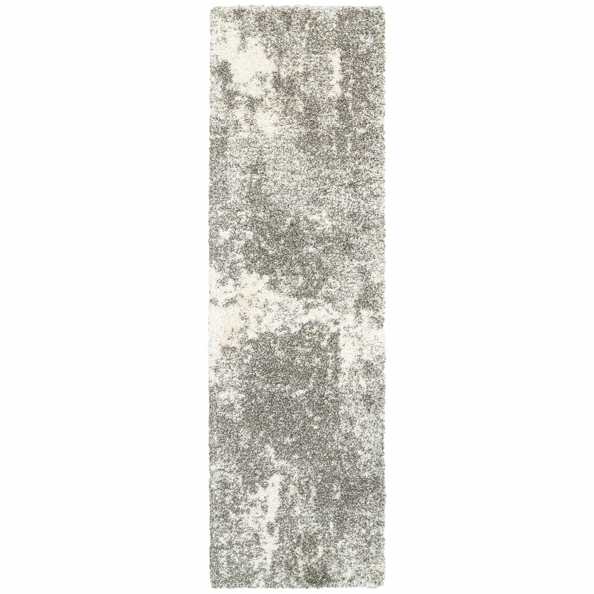 2’ X 8’ Gray And Ivory Distressed Abstract Runner Rug