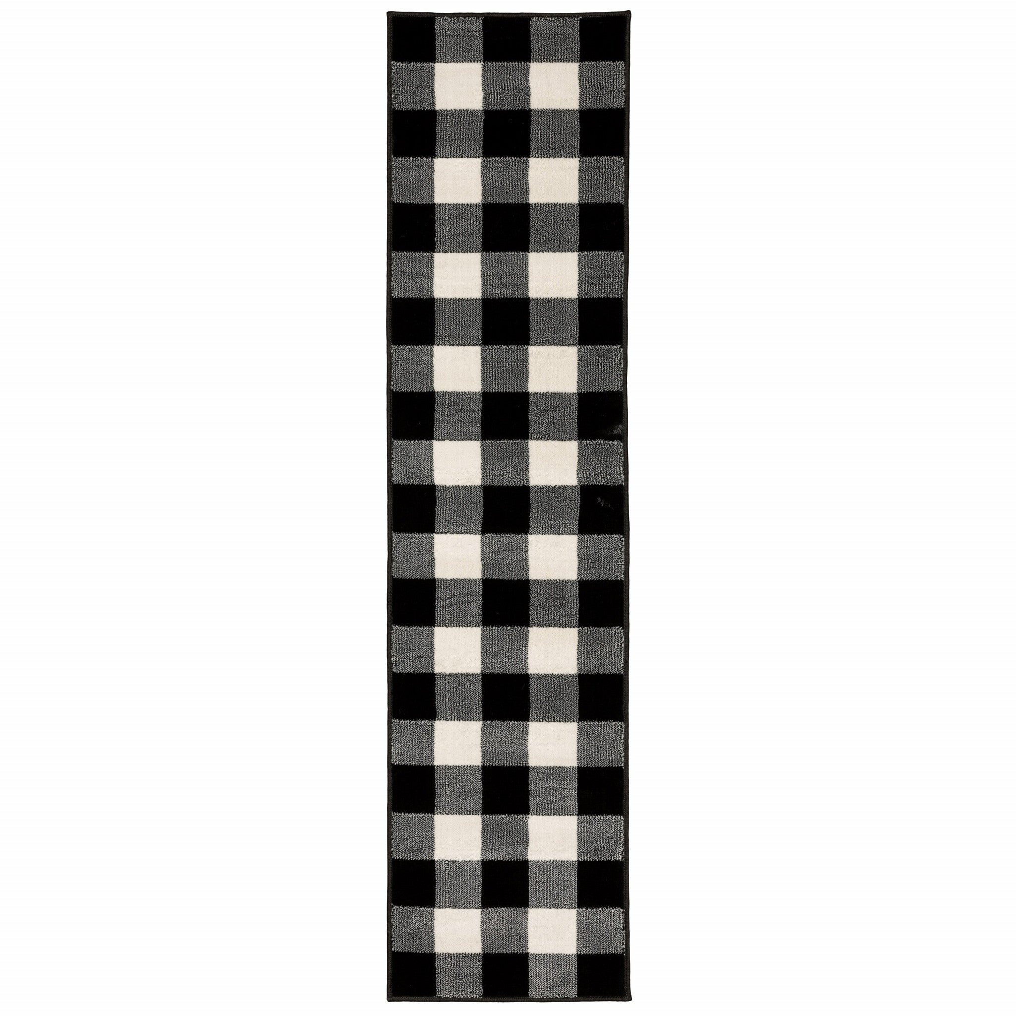 2’ X 8’ Monochromatic Gingham Pattern Indoor Runner Rug