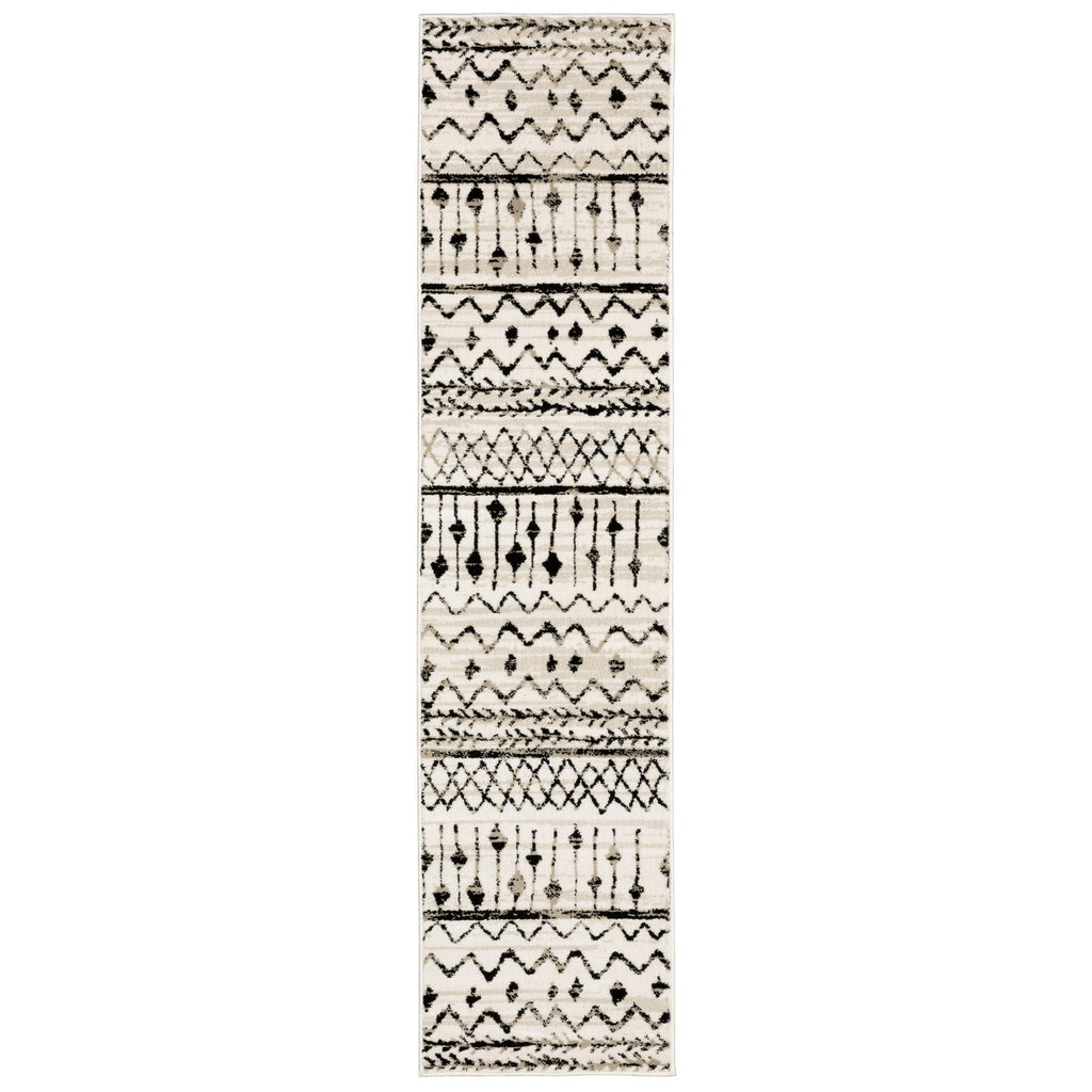 2’ X 8’ Ivory And Black Eclectic Patterns Indoor Runner Rug - 99fab 