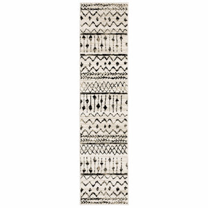 2’ X 8’ Ivory And Black Eclectic Patterns Indoor Runner Rug