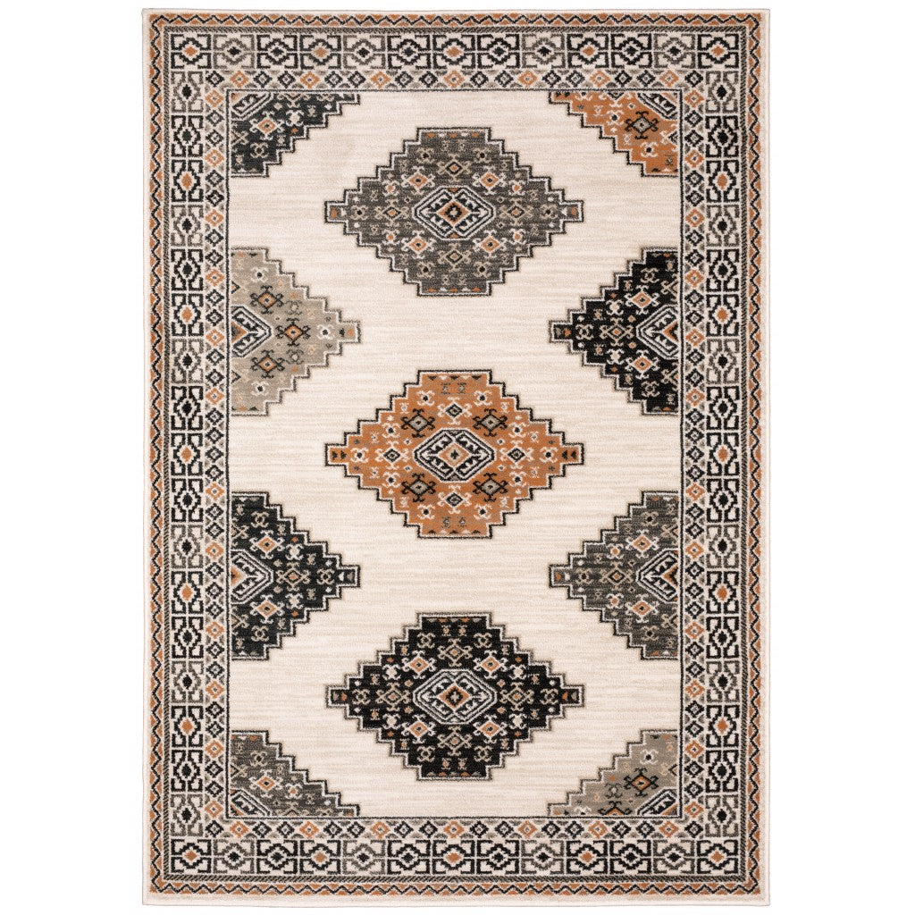 4’ X 6’ Abstract Ivory And Gray Geometric Indoor Area Rug