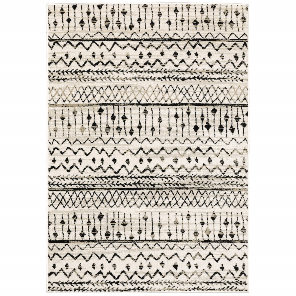 4’ X 6’ Ivory And Black Eclectic Patterns Indoor Area Rug - 99fab 