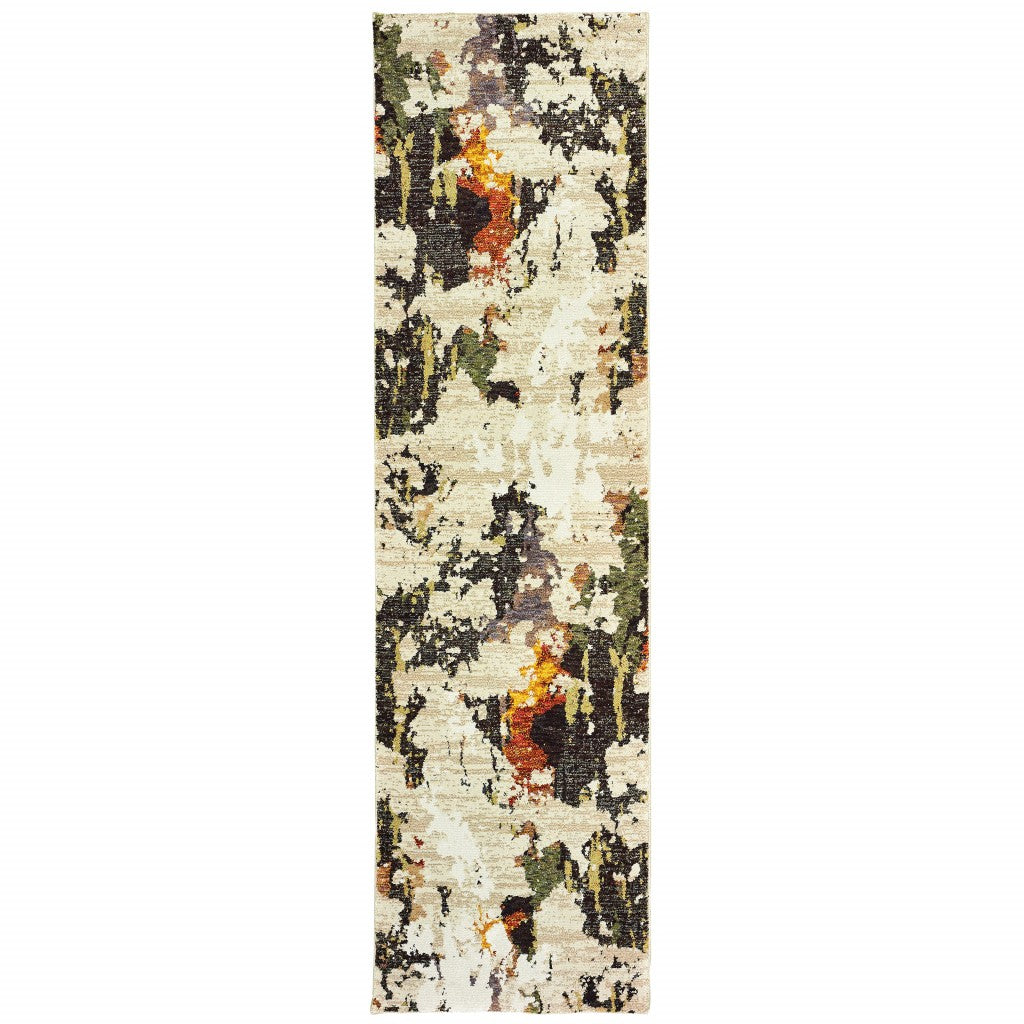 2’ X 8’ Abstract Weathered Beige And Gray Indoor Runner Rug