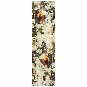 2’ X 8’ Abstract Weathered Beige And Gray Indoor Runner Rug