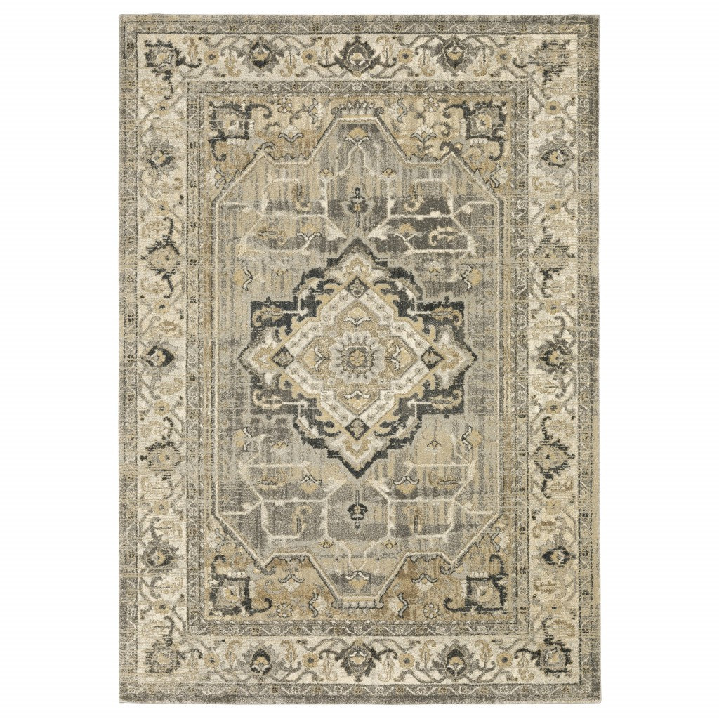 5’ X 8’ Beige And Gray Traditional Medallion Indoor Area Rug - 99fab 