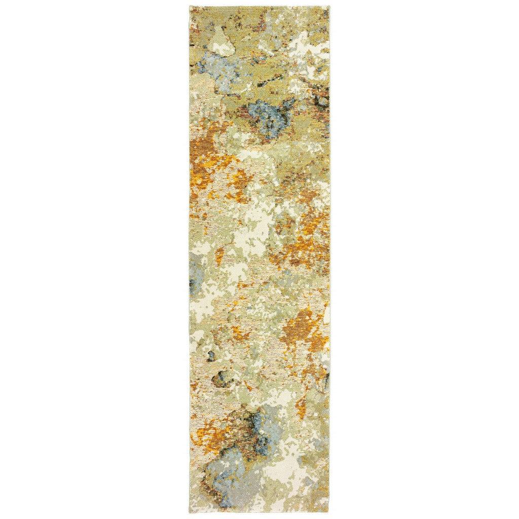 3’ X 12’ Modern Abstract Gold And Beige Indoor Runner Rug - 99fab 