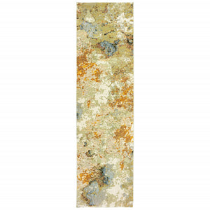 3’ X 12’ Modern Abstract Gold And Beige Indoor Runner Rug