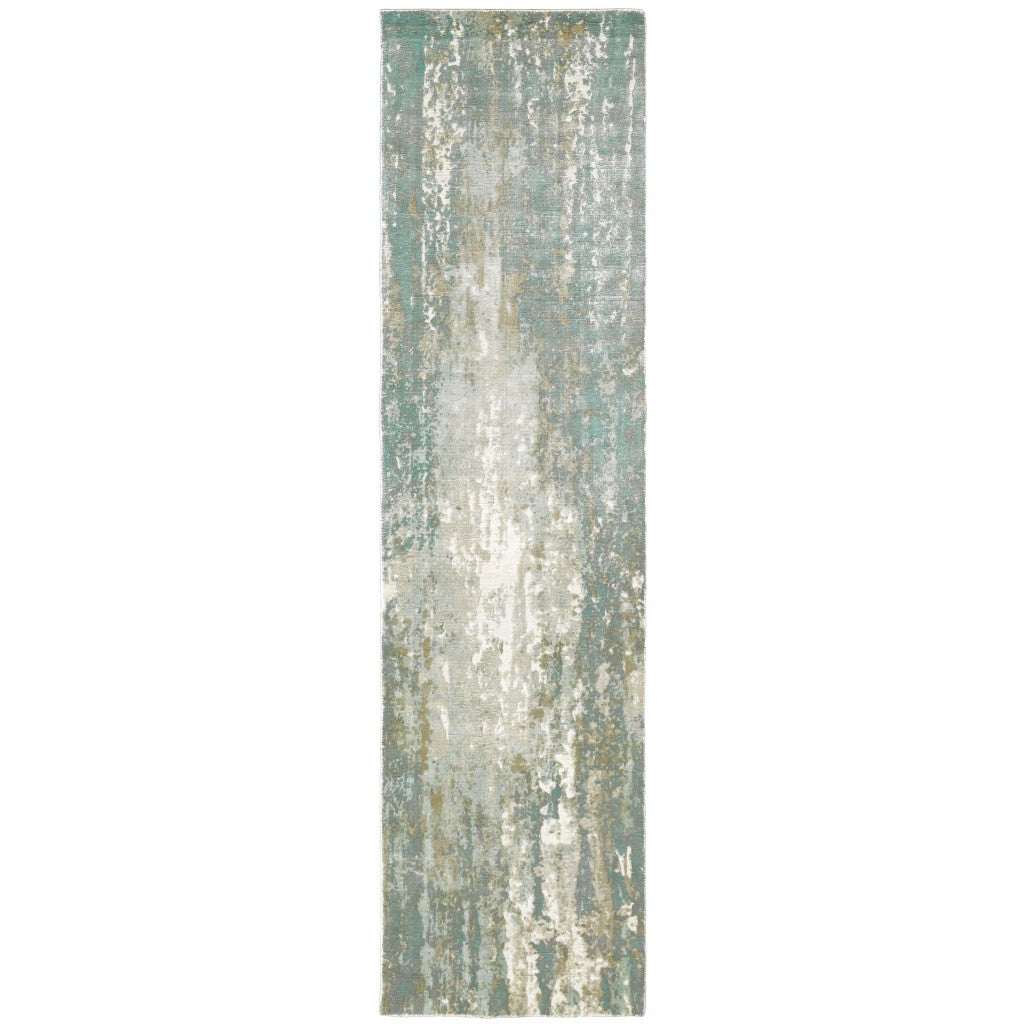 3’ X 10’ Blue And Gray Abstract Splash Indoor Runner Rug - 99fab 