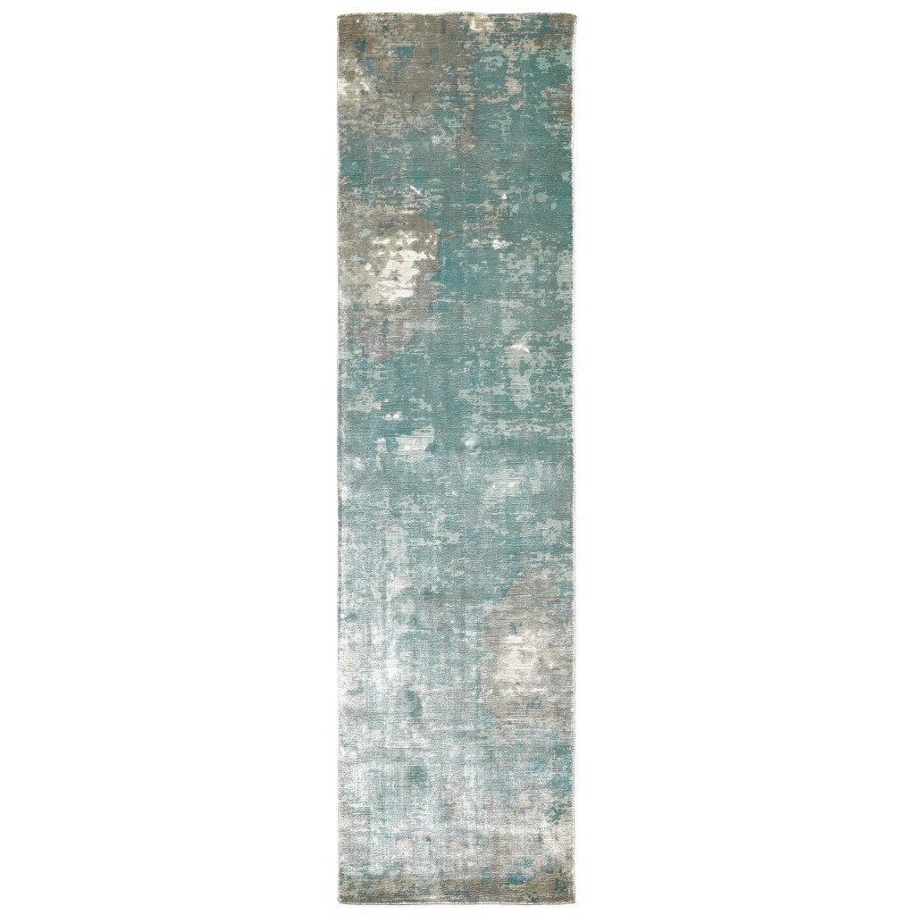 3’ X 10’ Blue And Gray Abstract Pattern Indoor Runner Rug - 99fab 