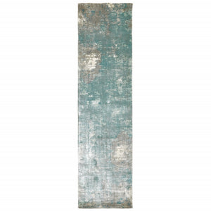 3’ X 10’ Blue And Gray Abstract Pattern Indoor Runner Rug