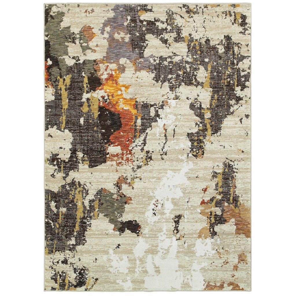 7’ X 10’ Abstract Weathered Beige And Gray Indoor Area Rug - 99fab 