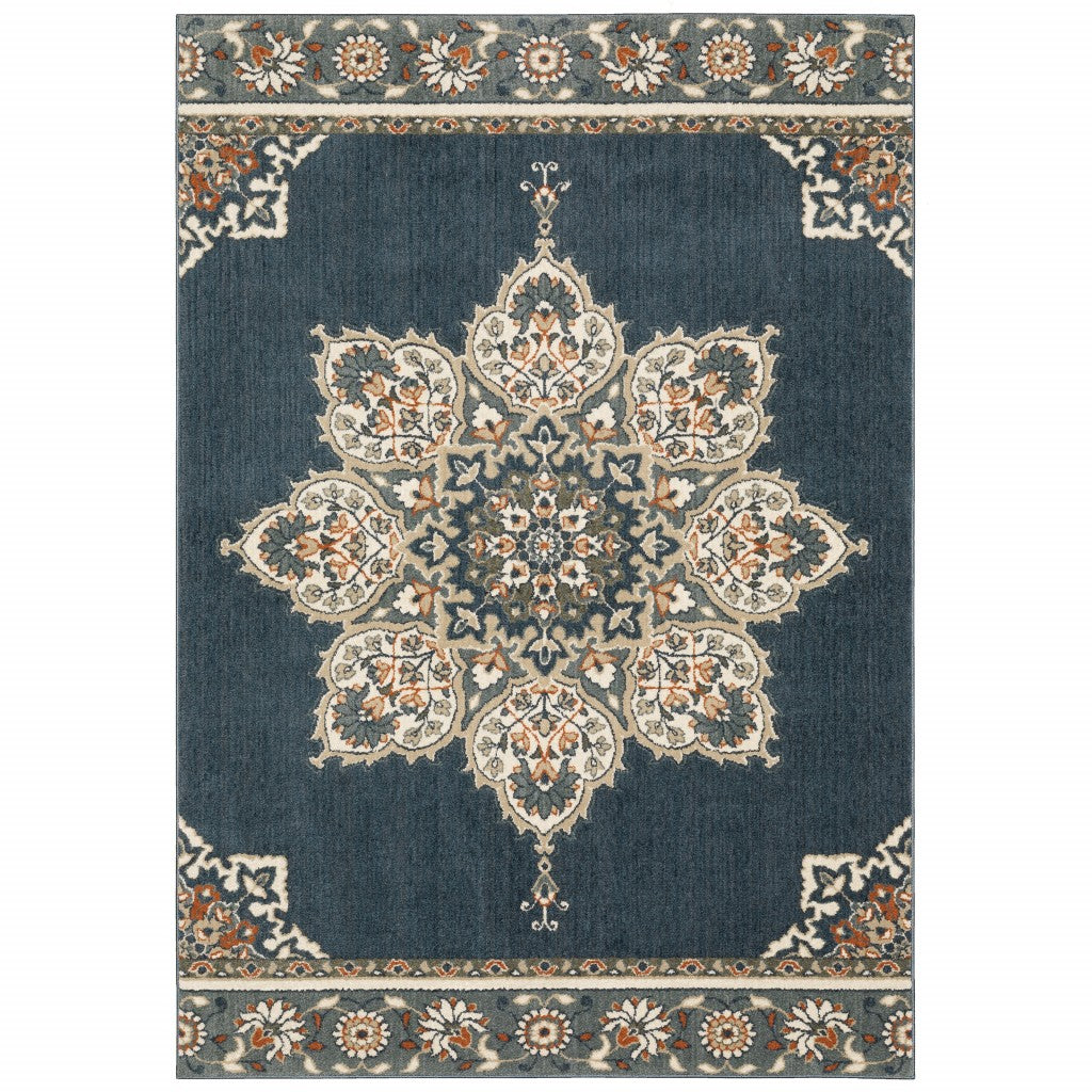 10’ X 13’ Blue And Beige Floral Medallion Indoor Area Rug - 99fab 