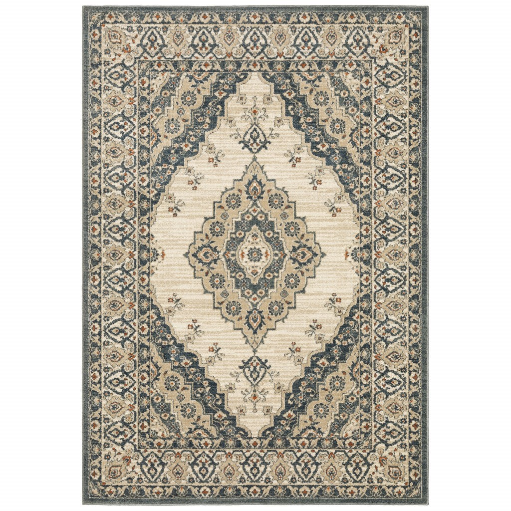 10’ X 13’ Vintage Beige And Blue Indoor Area Rug - 99fab 