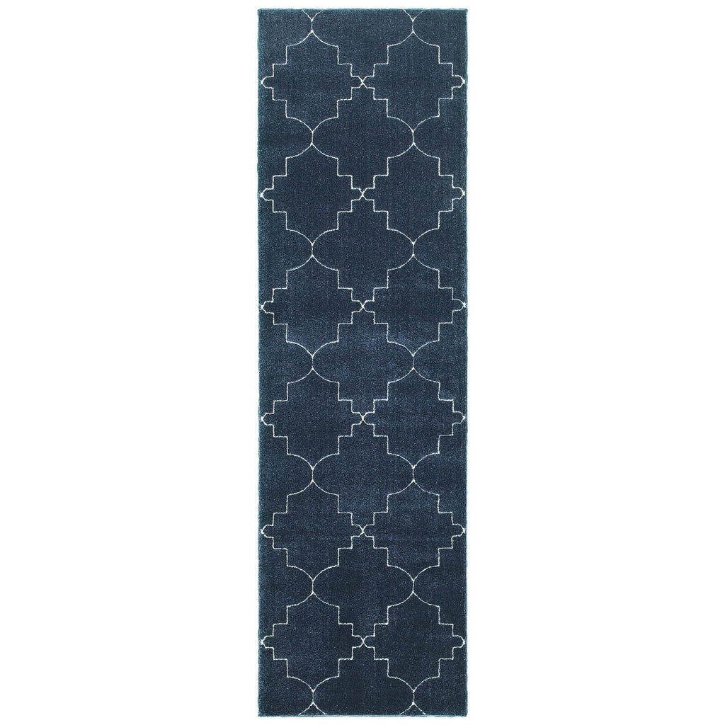 2’ X 8’ Blue And Ivory Trellis Indoor Runner Rug - 99fab 